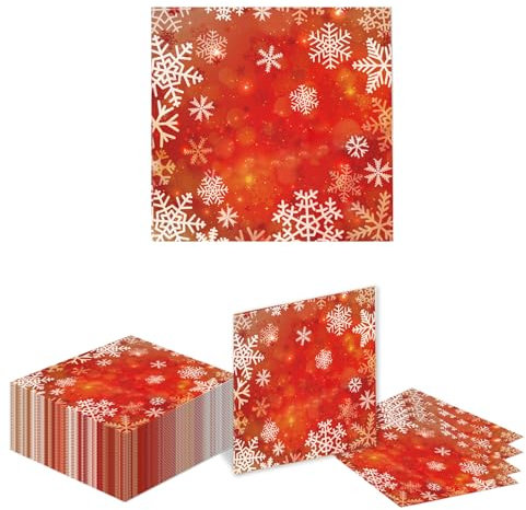 Kotkiddy Lot de 40 Serviettes de Noël en Papier - Motif Sapin, Flocons de Neige, Rouge - Décoration de Table, Bonhomme de Neige, Couple