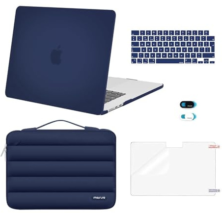 MOSISO Kompatibel mit MacBook Air 15 Zoll Hülle M5 M4 M3 M2 2026 2025-2023 | Hartschale Hülle&Puffy Laptoptasche&Tastaturschutz&Webcam Abdeckung&Displayschutz A3448 A3241 A3114 A2941, Marineblau