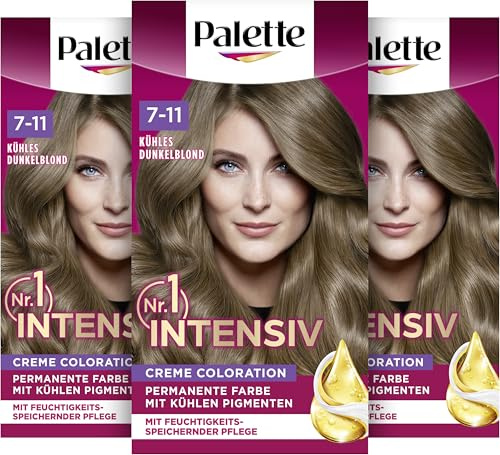 Palette Intensiv Creme Coloration 7-11 Kühles Dunkelblond (115 ml) | Permanente Haarfarbe für leuchtende, langanhaltende Farbbrillanz, intensiven Farbglanz und 100 % Grauabdeckung