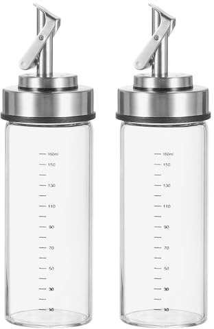sourcing map 2 bottiglie in vetro per olio d'oliva, 180 ml, resistenti al calore, con beccuccio versatore a tenuta stagna e bilancia per cucina