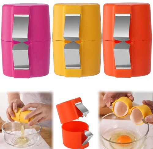 3 Pack Egg Shell Opener Kitchen Easy Egg Opener Tool, PP Plastic Stainless Steel Egg Cracker Egg Peeler for Hard Boiled Eggs, Egg Shell Cutter Egg Breaker Tool (Pink&Yellow&Orange, One Size)