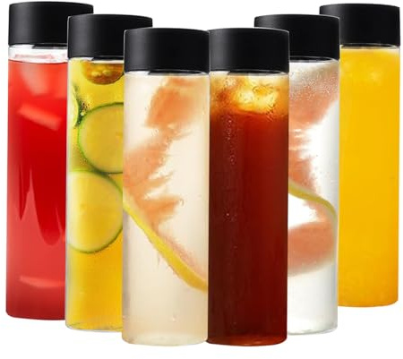 YILANJIN Botellas de Plástico, 6 Piezas Botellas de Zumo Vacías Reutilizables de 400 ml, Botellas de Jugo con Tapas para Bebidas, Contenedor de Bebidas Vacías con Tapas para Leche, Batidos, Agua