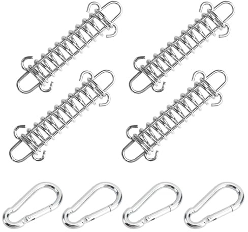 Edelstahl Zugfeder,Spannfeder Sprungfedern,Zugfeder Spannfeder,Sonnensegel Zugfeder,Sonnensegel Befestigungs Stahlfeder,Campingzubehör,mit 4 Stück Karabiner,für Campingzelt Sonnensegel Markise,4stück