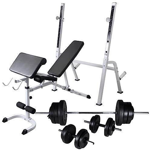 Furniture Select Trainingsbank mit Hantelablage, Langhantel und Kurzhantel-Set, 60,5 kg