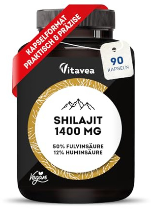 Shilajit del Himalaya - 1400mg - Ácido Fúlvico 50% - Húmico 12% - 1 Mes | Soporte De Energía y Resistencia Física - Vitalidad y La Recuperación - Acción Tónica Natural - 90 Cápsulas - Vitavea