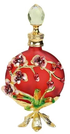 Botellas De Perfume Vintage Botella de perfume de vidrio de 30 ml, artesanías con patrón de flores, regalo for mujeres, botella de vidrio decorativa elegante, botella de perfume vintage de 30 ml(Red)