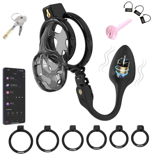 Keuschheitskäfig Set Sex Toyset Mit 9 Vibrationsmodi APP Buttplug & Harnröhrendilatator & 6 Cock Ringe Harz Peniskäfig Keuschheitsgürtel Sex Spielzeug für die Männer extrem Sex Toyset Herren (M)