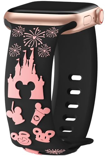 Cartoon 3D Embossed Strap Compatible with Apple Watch Straps 40mm 38mm 44mm 45mm 41mm 42mm 49mm Women, Two-Tone Soft Silicone Sport Strap for iWatch Series 10 9 8 7 6 5 4 3 2 1 Ultra