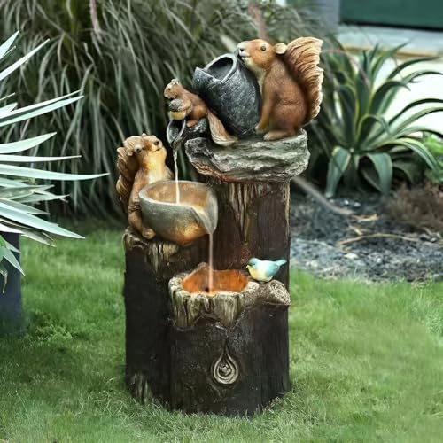 Syfunlv Eichhörnchen Garten Statue,Solar Brunnen Ornamente,Ente Außendekoration mit Fließendem Wasser,Tier Garten Harz Figuren,15cm,für Draußen,Home,Büro,Balkon (Stil 1)