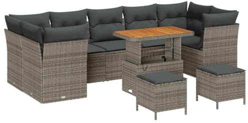 vidaXL Trädgårdsoffset 10 pcs Grå konstrotting, Trädgård och terrass, modern utemöbelset, rattansoffor, akaciaträ, sittgrupp för altan