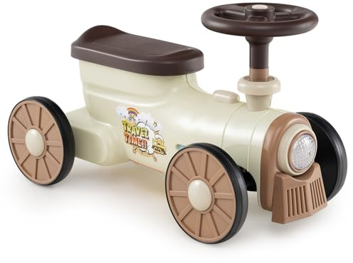 COSTWAY Rutschauto, Rutschfahrzeug mit Lenkrad & Zugpfeifton-Taste & Stauraum unter Sitz, Rutscher Kinderauto für Jungen und Mädchen ab 1 Jahr, 61 x 30 x 38 cm (Beige)