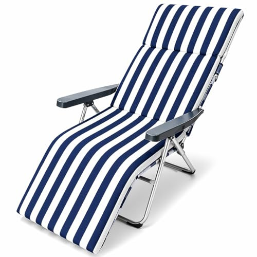 MORE FREE-Cojín Tumbona Colchón Tumbona Acolchada Classic Texturas Colchóneta para Tumbona Exterior Funda de Loneta con Cremallera Lavable Cojín Acolchado de Fibra (Azul, Pack 1 【180x55x8cm】)