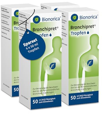 Bronchipret® Tropfen im Sparset 4 x 50ml – extra stark, hochkonzentriert* und pflanzlich, mit 3-fach Effekt bei Husten und Bronchitis, mit Thymian-Efeu-Kombination, 200 ml, Tropfen