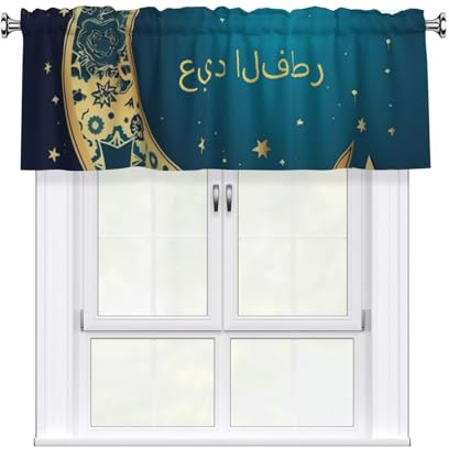 WLKSNBVD Tenda con mantovana rettangolare in stile bohémien, per finestre, con mezzaluna e stelle, per cucina, sala da pranzo, mense, decorazione per la casa, 1 pannello, 137,2 x 45,7 cm