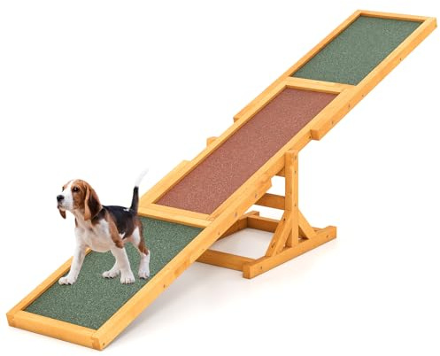 COSTWAY Altalena per Agility Cane, Set di Esercizi e Giochi per Cani, Giocattolo da Esterno, Attrezzatura per Allenamento dell'Equilibrio, Forniture per Animali per Percorsi a Ostacoli (Giallo)