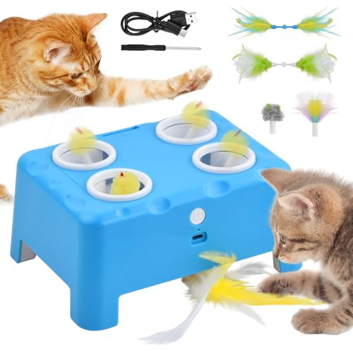 Focenat Juguete Automático para Gatos 2 en 1, Juguete Interactivo para Gatos, Juguetes para Gatos Recargable, Ratón de Juguete eléctrico para Gatos (Azul)