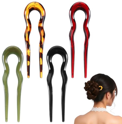4 Stück French Pin, Haarnadel French Hair Pin, Haarnadeln Groß U Förmige Haarnadel, Langlebige Haaraccessoires, Starker Halt Für Dickes Haar, Modische Haarspangen für Mädchen
