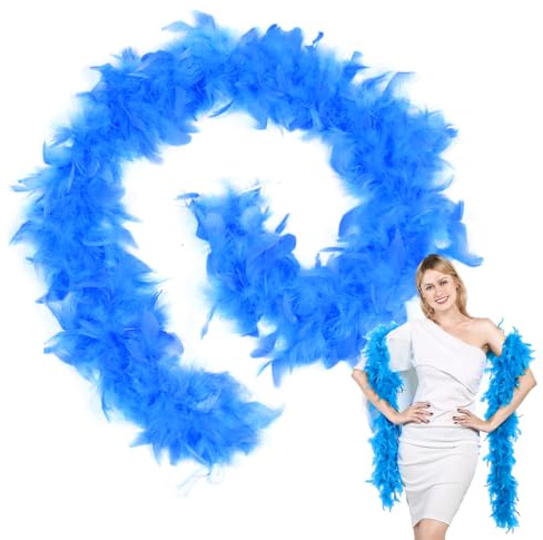 VRYNDH Blau Federboa, 2 m Länge, 40 g Gewicht (Blau) | Perfekt für Partys, Hochzeiten und Karneval, vielseitige Dekoration für Zuhause, Konzerte und Haustierspiele