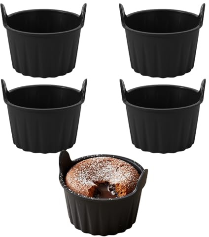 5PCS Air Fryer Egg Poacher, Silicone Egg Poacher Moulds, Grade Reusable Baking Cups, Multi-Use Ramekins for Poached Eggs, for Souffle Dishes Muffin Cupcakes Custard and Pudding (Black)