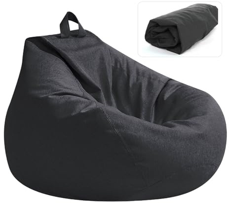 Yunlaishaocer Puf para niños y Adultos, 80 x 90 cm, Funda sin Relleno, para Sacos de Frijoles con Cremallera, a Prueba de Polvo para Oficina, Dormitorio, terraza, salón (Negro, M)