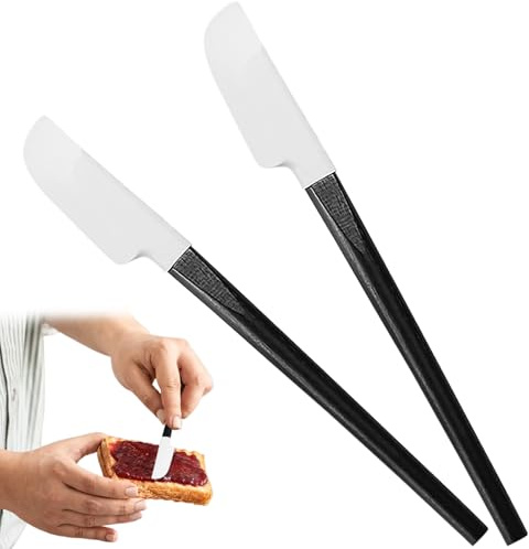 Lot de 2 petites spatules en silicone - 23 cm - Spatule en silicone avec manche en bois - Grattoir de cuisine flexible et grattoir à dough - Spatule à mélanger et à pâtisserie résistante à la chaleur
