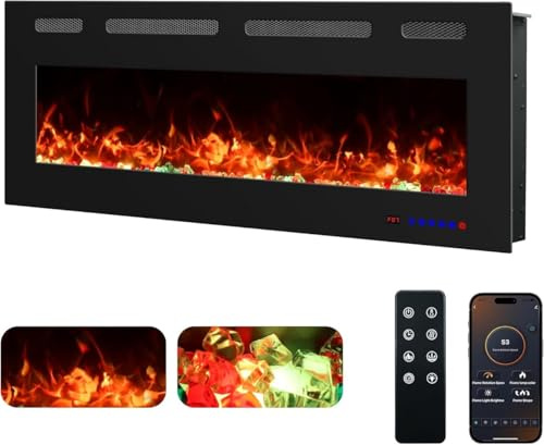 Chimenea Eléctrica de Pared Weka Fireplace WiFi, Ultrafina - 7,5 cm, Vidrio Templado, Sin Humo, Control Remoto y Pantalla Táctil, Calefacción 750/1500W, 13 Colores de Llama (107 cm App New)
