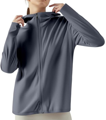 Generisch Giacca da sole in seta di ghiaccio da donna con cappuccio, colore puro, traspirante, perfetta per l'estate all'aperto, GY2, 5XL