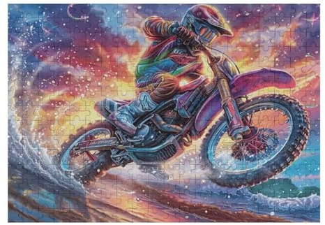 Atractivo Piloto de Motocross Montaña Moto de Cross Aventura Salvaje Puzzle 300 Piezas para Adultos Divertido Cautivador Y Relajante Actividades Familiares 300 PCS（40x28cm）