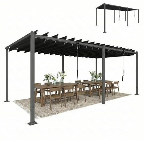 Outsunny Pergola XXL 5,7 x 3 m con tetto a lamelle orientabili 0-90° - Gazebo da giardino in alluminio e acciaio - Rifugio terrazzo grande capacità 11 persone, UV50+, 12 viti di espansione, grigio