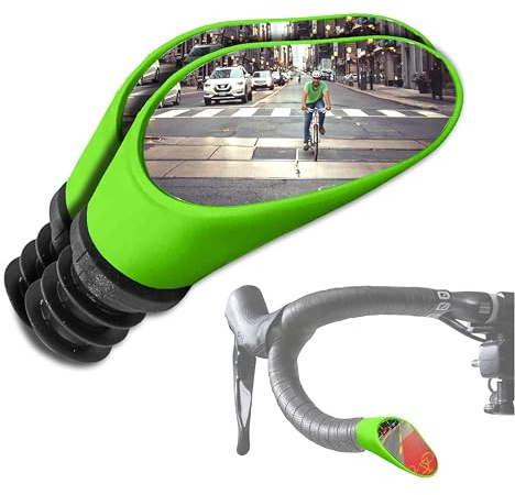 Sprintech Swiss-Made Convex Chrome-Plated Bike Mirror for Drop Bars – Hand-Finished, Adjustable, Reflective Surface, Durable ABS Housing, Universal Fit for Enhanced Rear Visibility (Green, Pair)