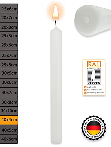 WikaKerzen Stumpenkerze-Rohling Blanko [ideal zum Basteln und Verzieren mit Wachs] zur Taufe Geburtstag Hochzeit Kommunion Altarkerze Kaminkerze Laternenkerze Dekokerze (Weiß, 40 x 4 cm)