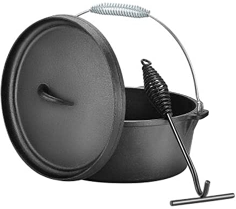 Forno olandese, 4.9L BBQ Forno Pot Set Ghisa Cottura Pot & Torrefazione Pan Anche per Gas Grill Più un coperchio sollevatore