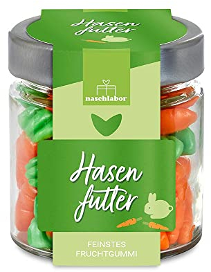 Hasenfutter Fruchtgummis im Glas | Ostergeschenk für Kinder und Erwachsene | Karotten Süßigkeiten für das Osternest | Gummibärchen in Karotten Form | Perfektes Ostergeschenk