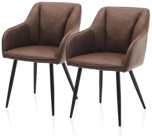 TUKAILAI Esszimmerstühle aus Kunstleder,Küchenstuhl Polsterstuhl Armlehnstuhl mit Armlehnen,Rückenlehnen,weiche Sitzpolster,Modern Sessel für Küche Esszimmer Wohnzimmer (Kunstleder×2, Braun)