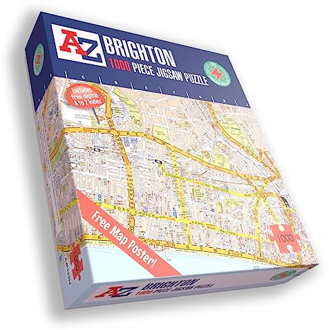 Great Britain A-Z Map of Brighton 1000 Piece Jigsaw Puzzle – Exclusive Street Map – Includes Guide Print & City Index – Nostalgic Gift Mapping Fun for Adults