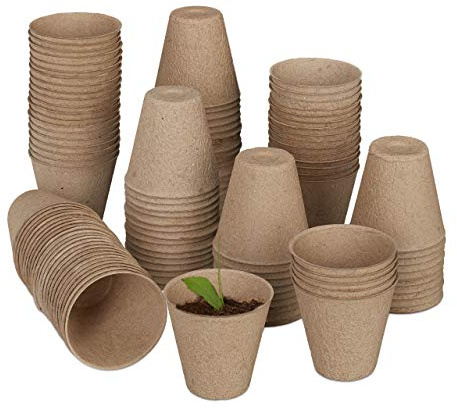 Relaxdays Anzuchttöpfe im 120er Set, biologisch abbaubar, Zellulose, HxD: 7,5 x 8 cm, runde Anzuchtgefäße, klein, Natur | HxD: 7,5 x 8 cm, runde Anzuchtgefäße, klein