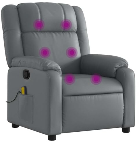 vidaXL Sillón de Masaje Reclinable, Silla con Respaldo Reposabrazos, Butaca de Relax Descanso TV, Asiento para Casa, Cuero Sintético Gris