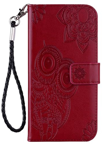 SLLMYYX Étui portefeuille compatible avec Redmi Note 11 Pro 4G, motif chouette en similicuir à rabat avec porte-cartes et dragonne, rouge