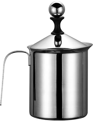 TNOMSNO Montalatte Manuale, 400ml Acciaio Inox Milk Frother Frullino Montalatte, con un Perno Di Trazione, Doppia Maglia Del Latte per La Montatura Del Latte, Caffetterie Cucina