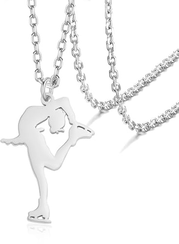 VASSAGO Women's Teen Figure Skating Necklace, Silver Stainless Steel Ice Skate Pendant, Sport Lover Charm Necklace, Fashion Jewelry