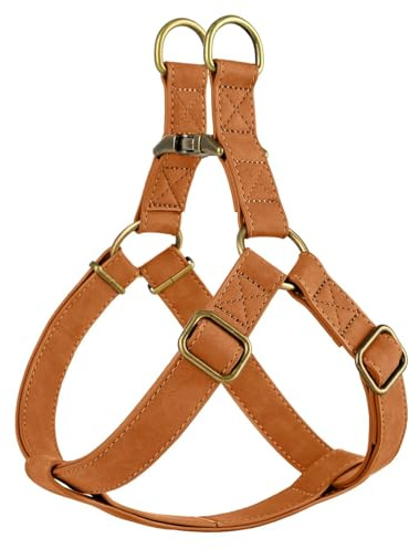 Didog Step in Dog Harness - PU Leather Dog Harness with Antique Bronze Metal Buckle, Easy Walk Dog Halter Harness for Medium Large Dogs Walking Training (Light Brown, M: Chest 20-29)