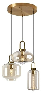 Hnexsei Moderne 3-flammige Pendelleuchte mit Glasschirmen, goldene Deckenleuchte, ideal für Wohnzimmer, Esszimmer und Küche, verstellbare Aufhängelänge (A)