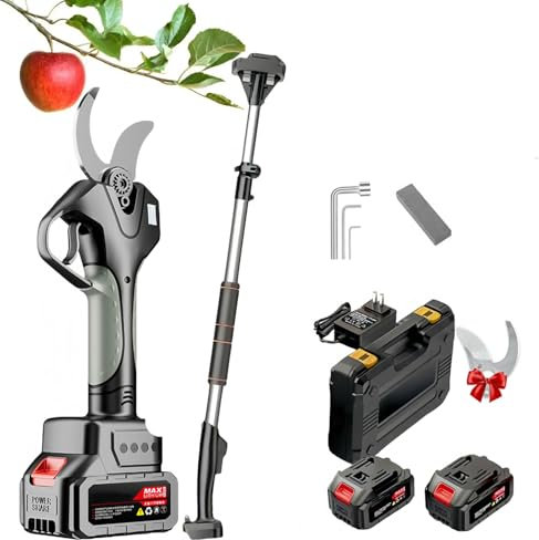 Forbici da giardinaggio, forbici da potatura a batteria con lama di ricambio/2 batterie, asta telescopica regolabile da 4,26-6,88 piedi, display LCD intelligente, diametro di potatura 40-45 mm