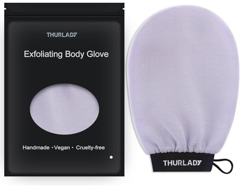 THURLADY Exfoliating Glove, Korean Exfoliating Mitt Body Scrubber, Viscose Fiber Bath Shower Scrub Gloves, Dead Skin Remover for Body, Skin Care Tools for Smoother Skin, Self-Tan Prep & Removal, Lilac