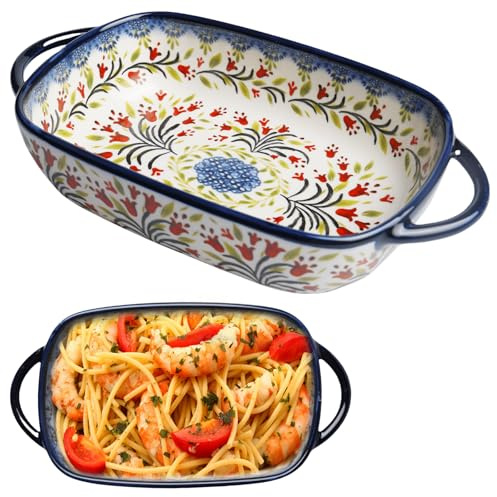 Petite cocotte en céramique: Plat à four en céramique résistant à la chaleur de 730 ml avec deux poignées Plats à lasagnes en porcelaine. Plat à lasagnes rectangulaire avec imprimé floral