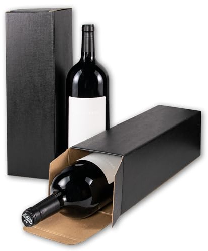 3x Magnum Flaschen Geschenkkarton - Geschenkverpackung für 1,5 Liter Weinflaschen und Sektflaschen - schwarz - hochwertige Leinenoptik