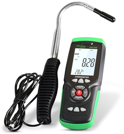 Hot Wire Anemometer AM-288 – HVAC Airflow Meter for Duct and Vent Testing, CFM/CMM Air Volume Calculation, Wind Speed & Temperature Measurement, Data Logging, USB PC Software