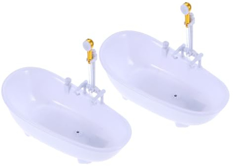 MOLUCKFU 2pcs Electric Doll Bathtub with Water Sprayer Function White Plastic Portable Bath Pool for Doll Shower Play Without Batteries