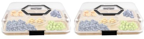 RjcdOPL Set di 2 taglieri per salumi con coperchio trasparente bloccabile, tagliere in bambù, vassoio antipasto reversibile, ideale per picnic e pasti in famiglia (5 scomparti)