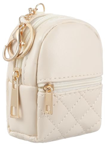 Mini sac à dos beige avec porte-clés, trousse à rouge à lèvres, trousse de maquillage, petit sac en forme de sac et 2 couches avec fermeture éclair, peut être utilisé par des clés, de la monnaie ou